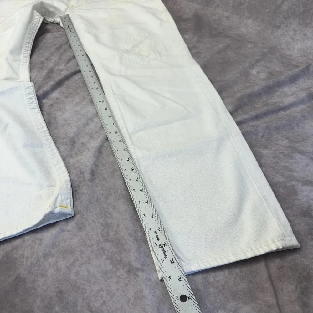 True Religion Section Slim Jeans Mens 36x32 White Denim Straight Distressed